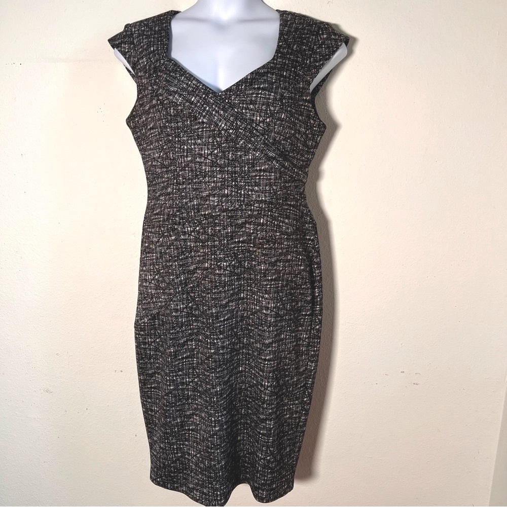 Maggy London Midi Cocktail or Office Dress in Size 16 MidCentury Modern Print